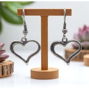 Vintage Schube Dakota West Open Heart Earrings Silver Drop Dangle Hook